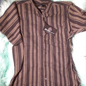 NWT Men's Short Sleeve Striped Button Up